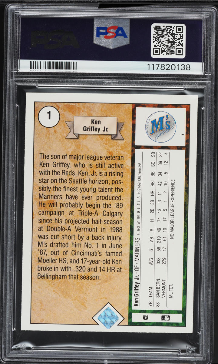 ken griffey jr graded rookie card 1989 Upper Deck Jr. #1 PSA 7 NRMT on Fanatics Collect This item would make a great addition to any sports memorabilia collection. Ken Griffey, Jr. 1988 California
