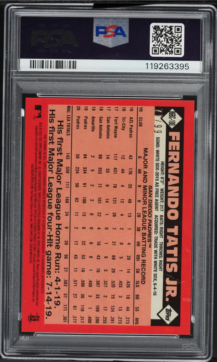 2021 Topps Chrome Silver Pack '86 Promo Fernando Tatis Jr AUTO /99 #100 PSA 10