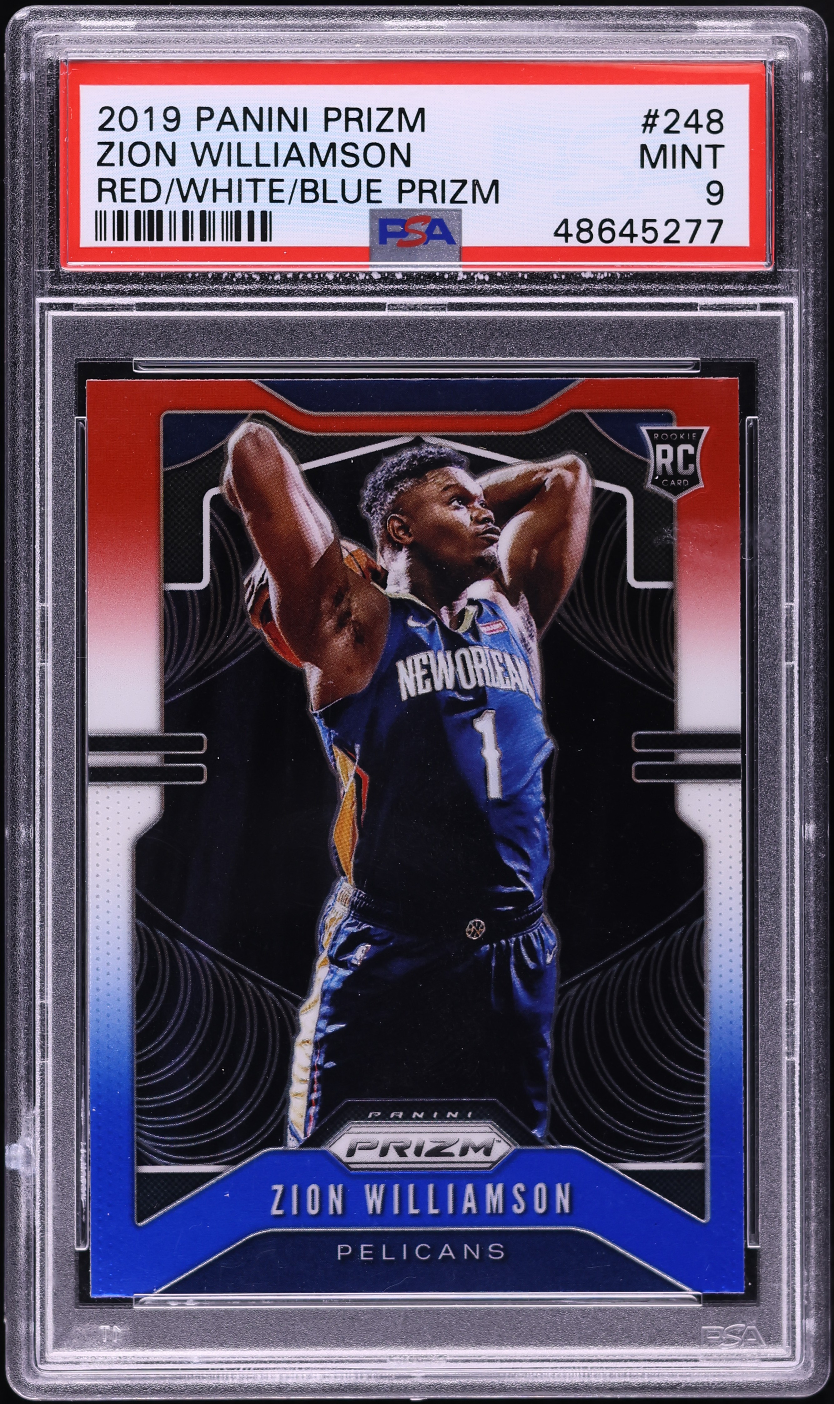 2019 Panini Prizm Red White Blue Zion Williamson ROOKIE #248 PSA 9