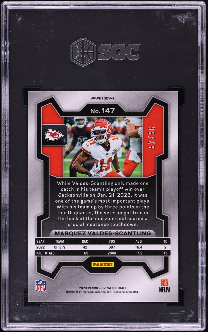 2023 Panini Prizm Blue Sparkle Marquez Valdes-Scantling /96 #147 SGC 9.5 MINT+