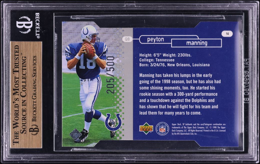 1998 SP Authentic Die-Cut Peyton Manning ROOKIE /500 #14 BGS 9.5 GEM MINT