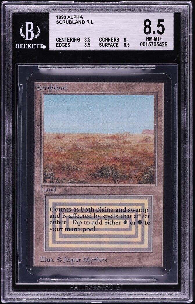 1993 Magic The Gathering MTG Alpha Dual Land Scrubland BGS 8.5 NM-MT+