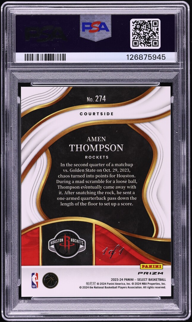 2023 Select Courtside Black Snakeskin FOTL Amen Thompson ROOKIE 1/1 PSA 10 GEM