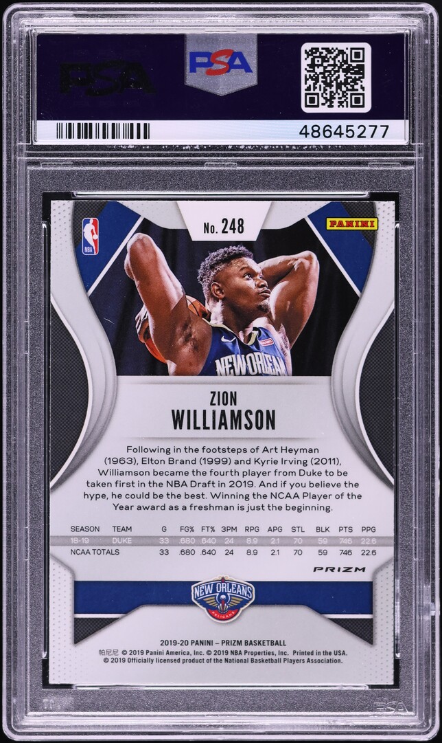 2019 Panini Prizm Red White Blue Zion Williamson ROOKIE #248 PSA 9