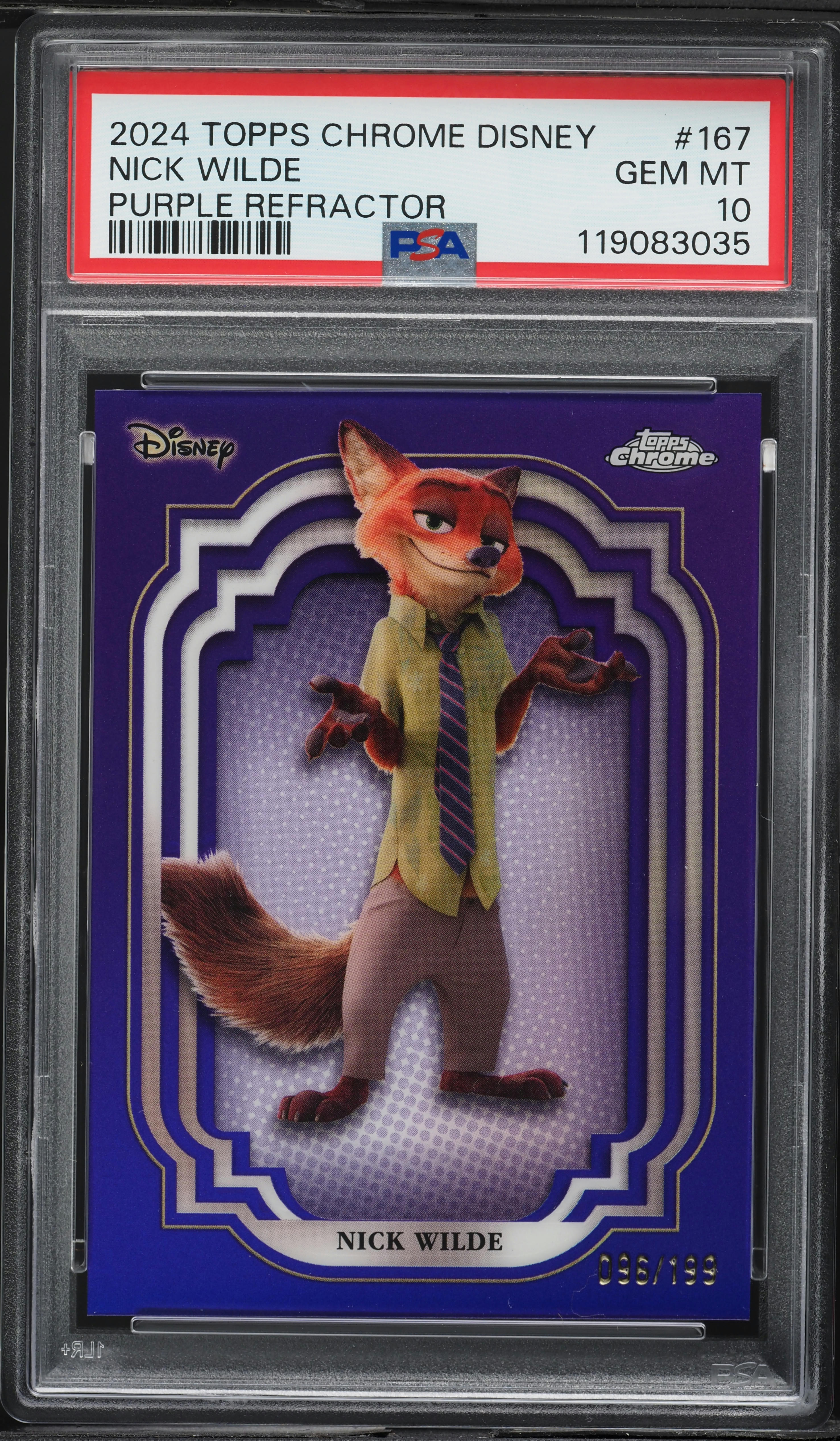 2024 Topps Chrome Disney Purple Refractor Nick Wilde /199 #167 PSA