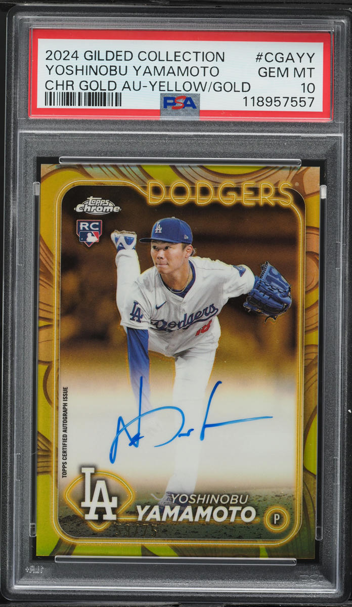 2024 Topps Chrome Gilded Gold Yellow Yoshinobu Yamamoto ROOKIE AUTO /75 PSA 10
