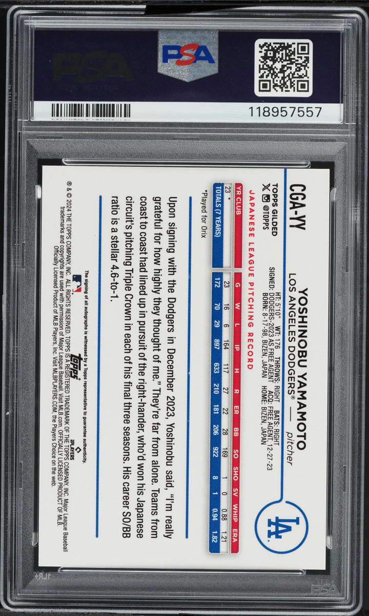 2024 Topps Chrome Gilded Gold Yellow Yoshinobu Yamamoto ROOKIE AUTO /75 PSA 10