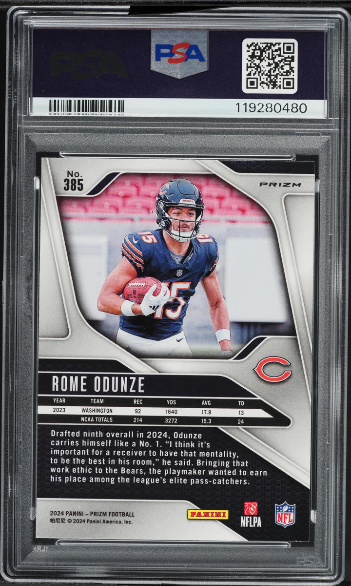 2024 Panini Prizm Silver Rome Odunze ROOKIE #385 PSA 10 GEM MINT