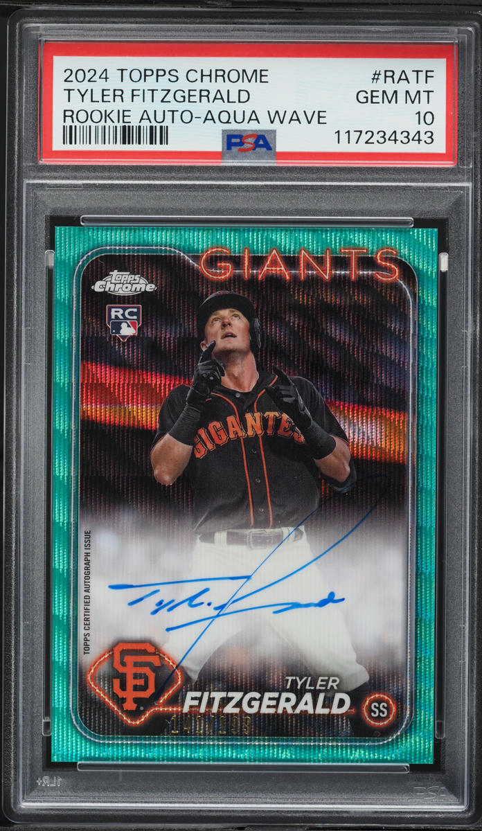 2024 Topps Chrome Aqua Wave Tyler Fitzgerald ROOKIE AUTO /199 #RA-TF PSA 10 GEM