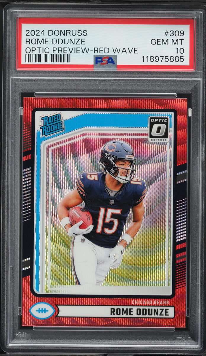 2024 Panini Donruss Optic Preview-Red Wave Rome Odunze RC #309 PSA 10 GEM MINT