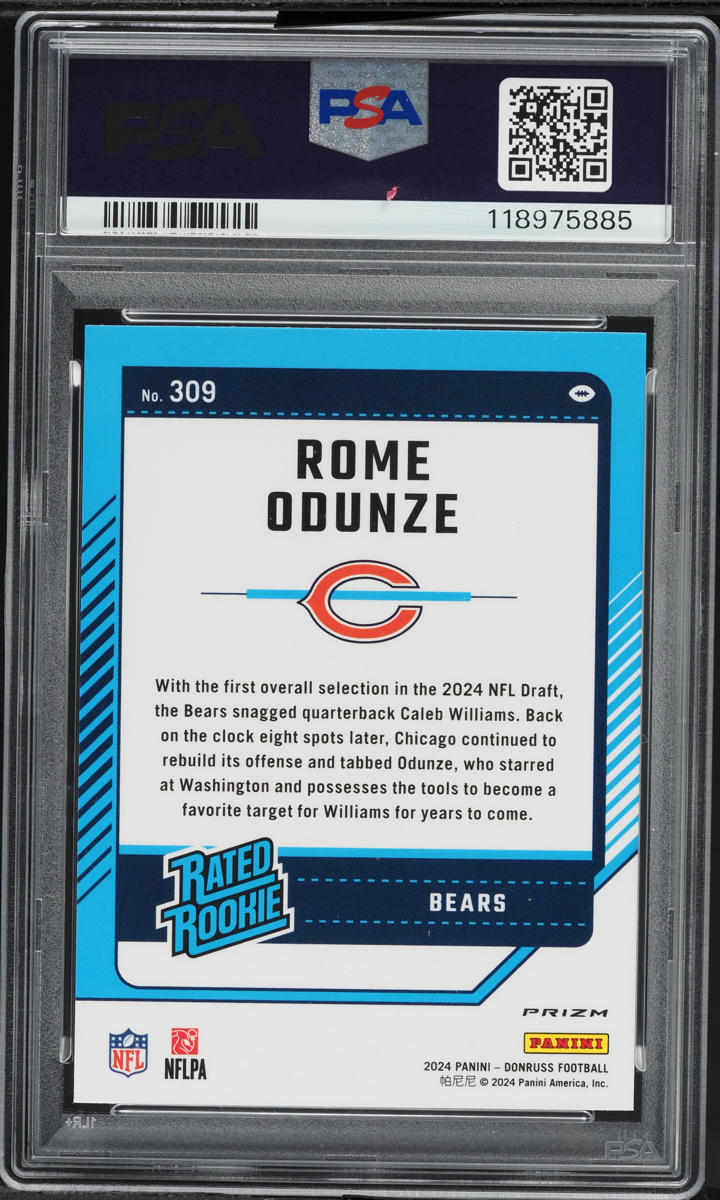 2024 Panini Donruss Optic Preview-Red Wave Rome Odunze RC #309 PSA 10 GEM MINT