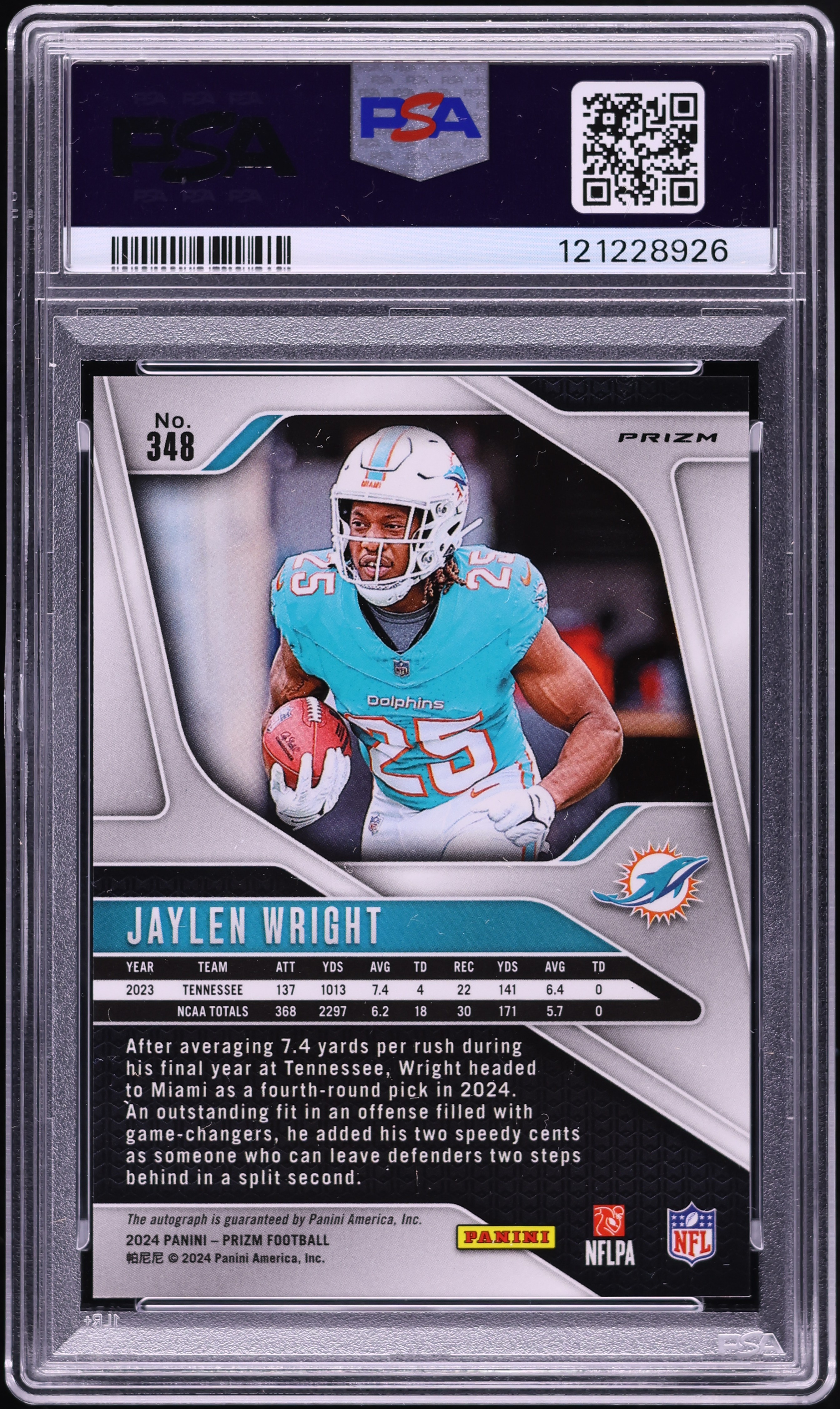 2024 Panini Prizm No Huddle Jaylen Wright ROOKIE AUTO #348 PSA 10