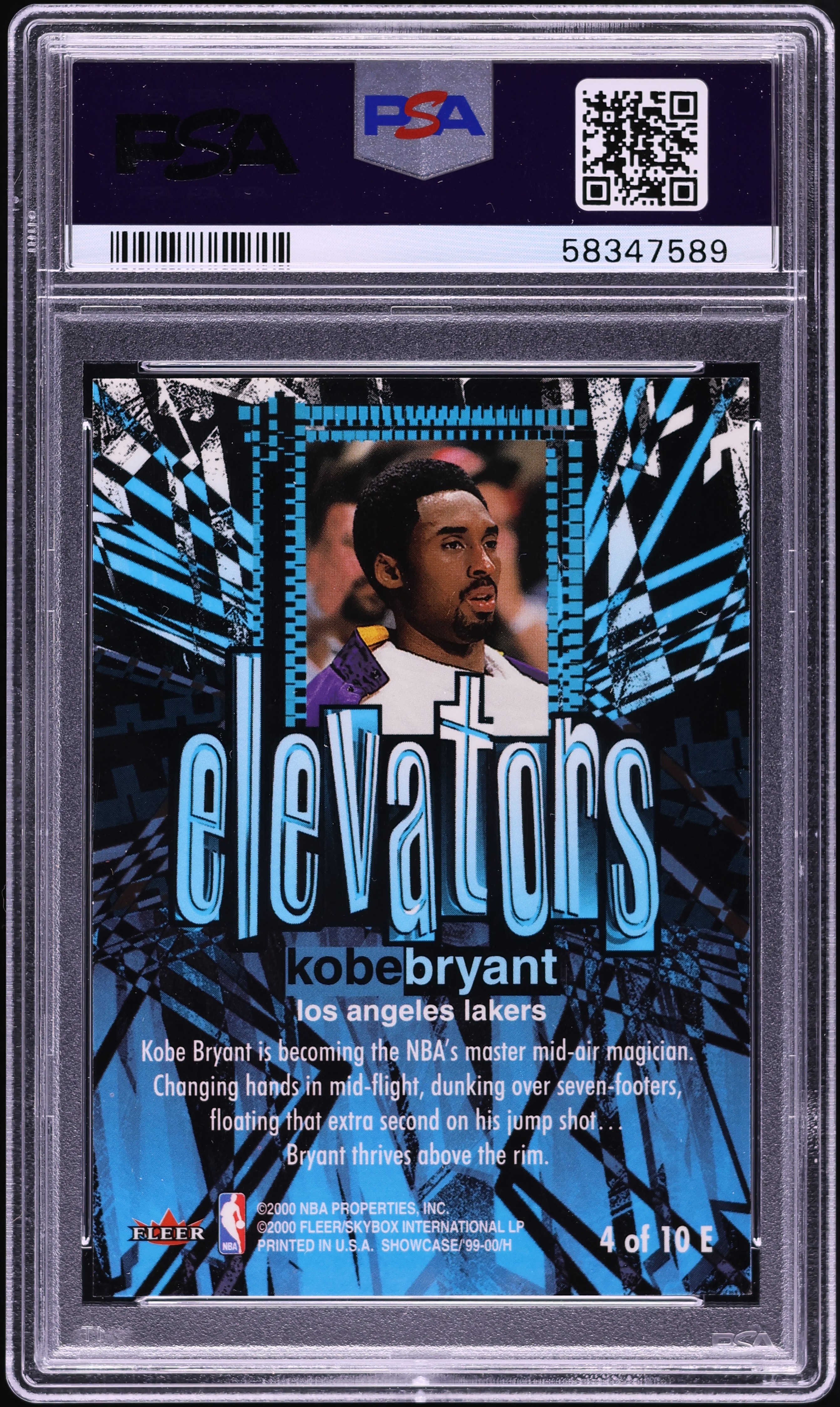 1999 Flair Showcase Elevators Kobe Bryant #4 PSA 9 MINT on 