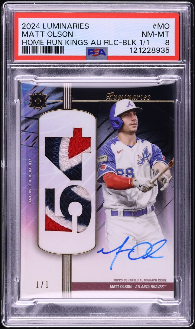 2024 Topps Luminaries Home Run Kings Black Matt Olson PATCH AUTO 1/1 #MO PSA 8