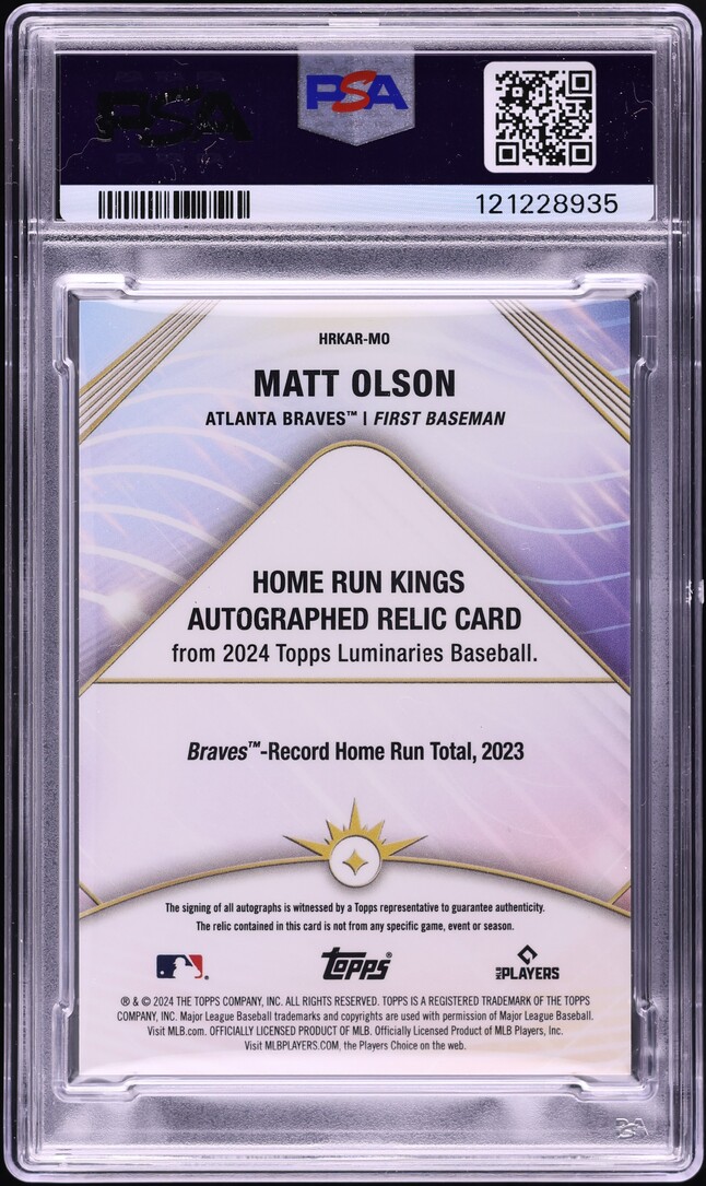 2024 Topps Luminaries Home Run Kings Black Matt Olson PATCH AUTO 1/1 #MO PSA 8