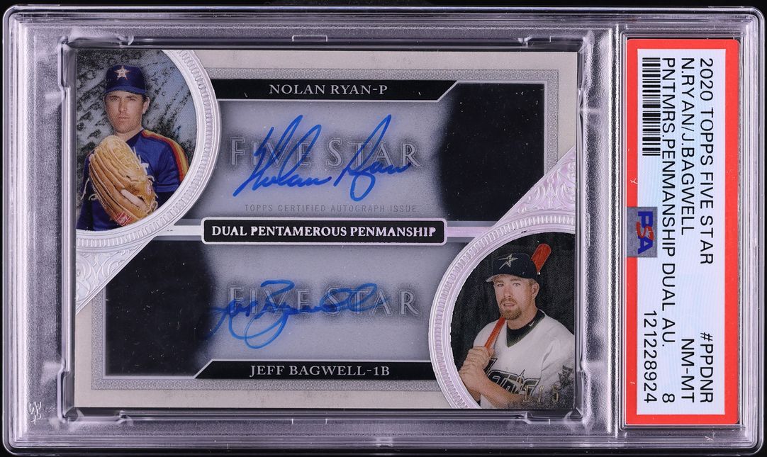 2020 Topps Five Star Pentamerous Penmanship Nolan Ryan Bagwell AUTO 1/5 PSA 8
