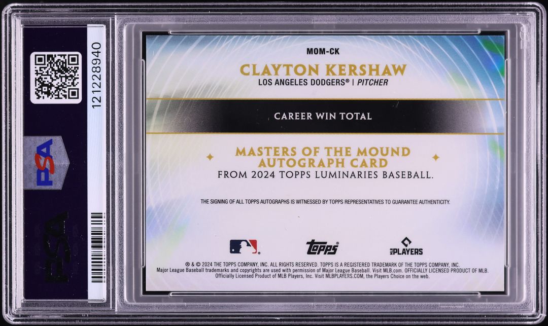 2024 Topps Luminaries Masters Of The Mound Clayton Kershaw AUTO /25 PSA 10 GEM