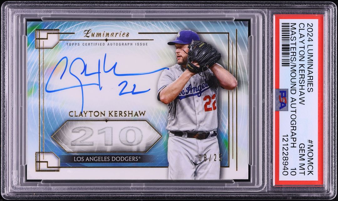 2024 Topps Luminaries Masters Of The Mound Clayton Kershaw AUTO /25 PSA 10 GEM
