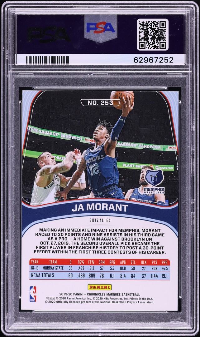 2019 Panini Chronicles Marquee Ja Morant ROOKIE #253 PSA 10 GEM
