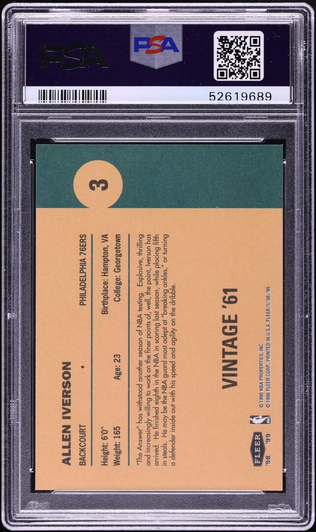 1998 Fleer Tradition Vintage '61 Allen Iverson #3 PSA 9 MINT