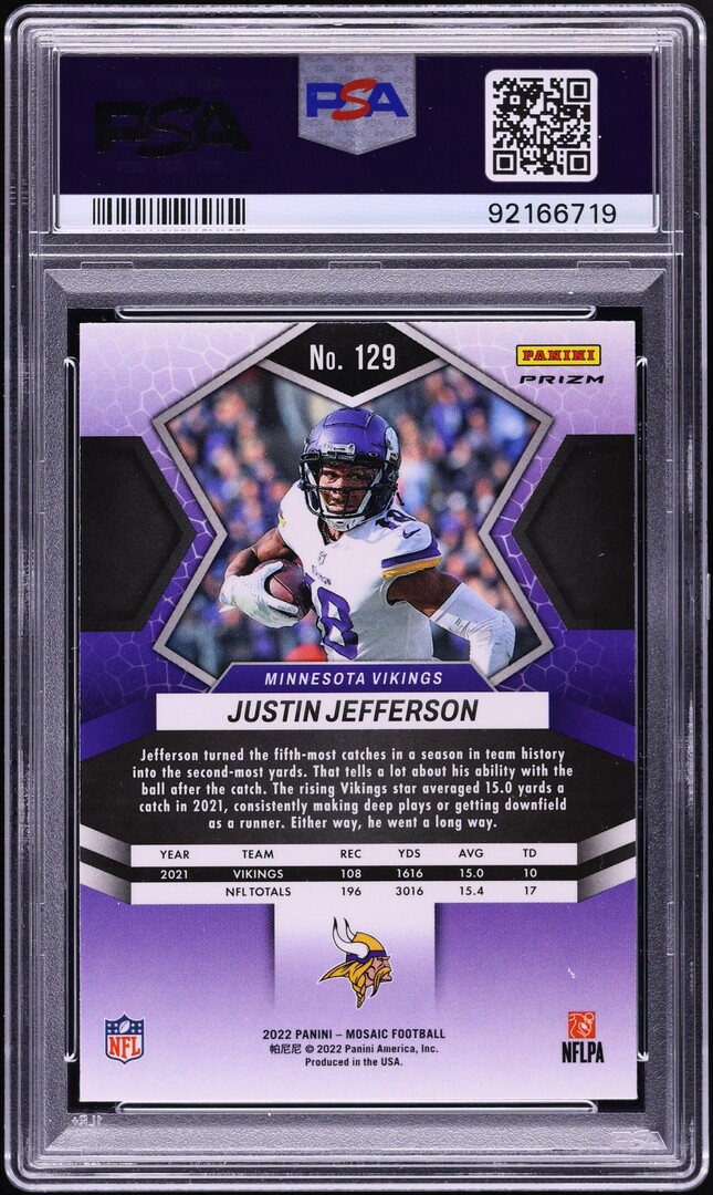 2022 Panini Mosaic Justin Jefferson #129 PSA 10 GEM MINT