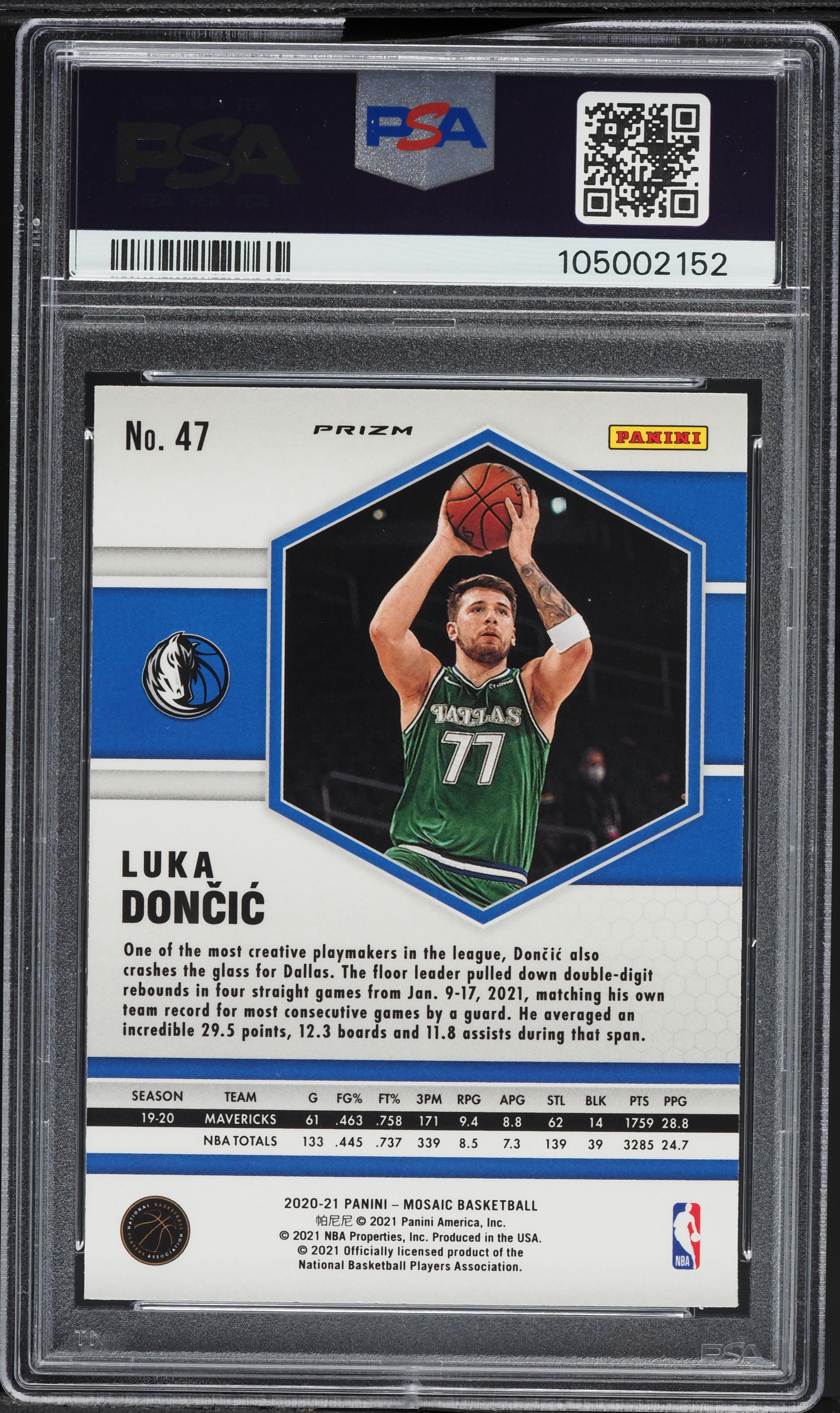 2020 Panini Mosaic Reactive Red Luka Doncic #47 PSA 10 GEM MINT on