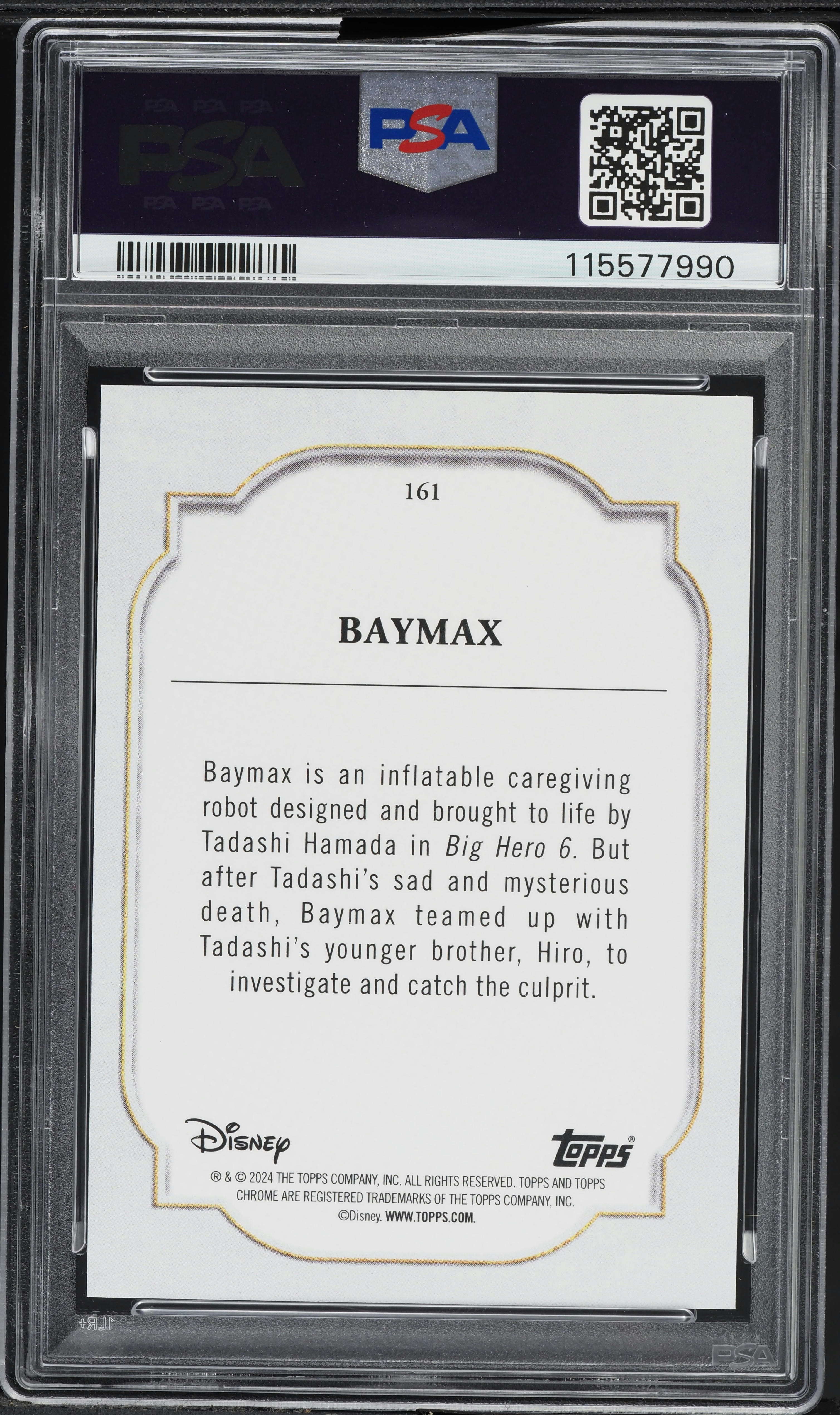 2024 Topps Chrome Disney Sapphire Baymax #161 PSA 10 GEM MINT on