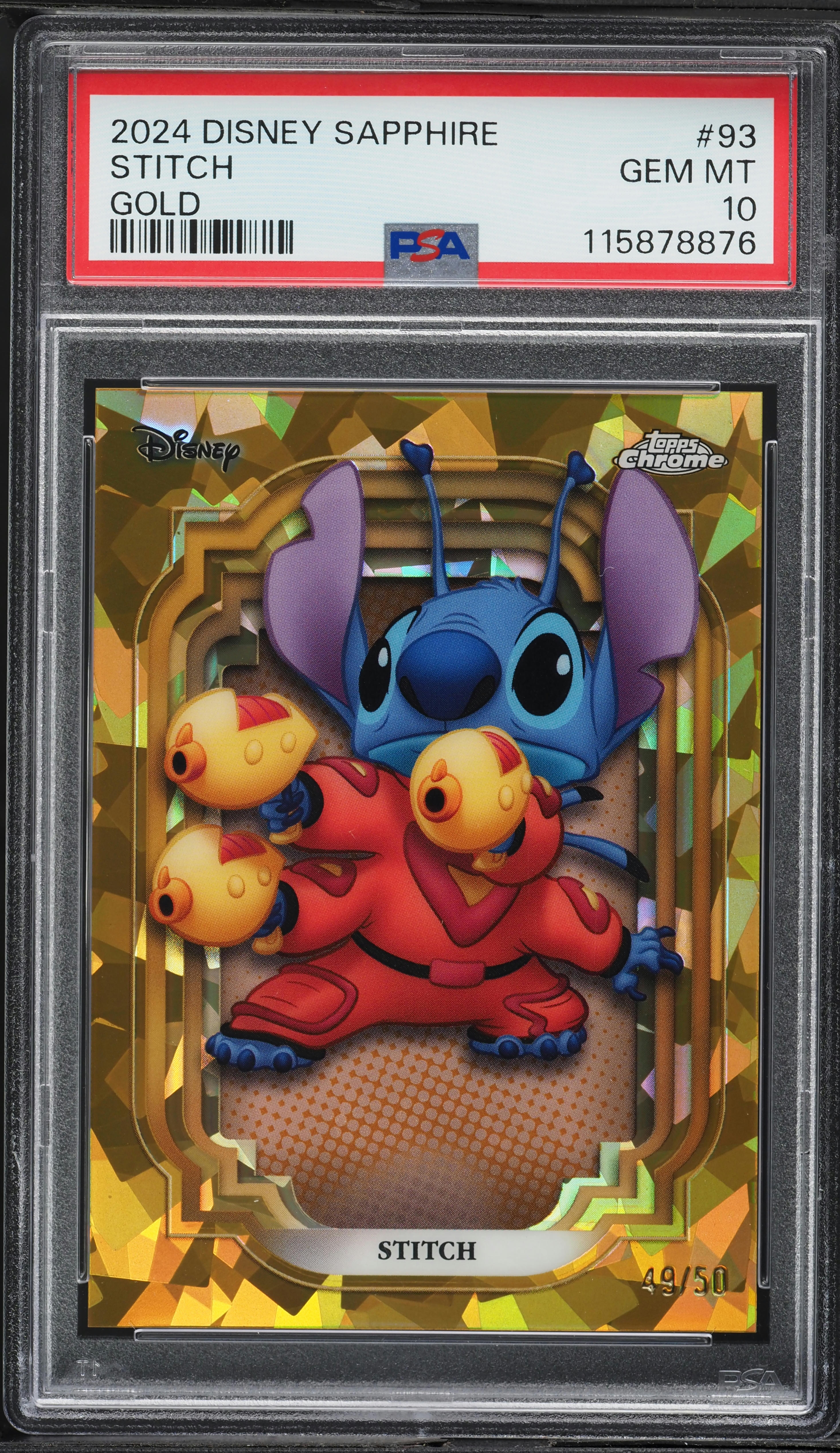 2024 Topps Chrome Disney Sapphire Gold Stitch /50 #93 PSA 10 GEM