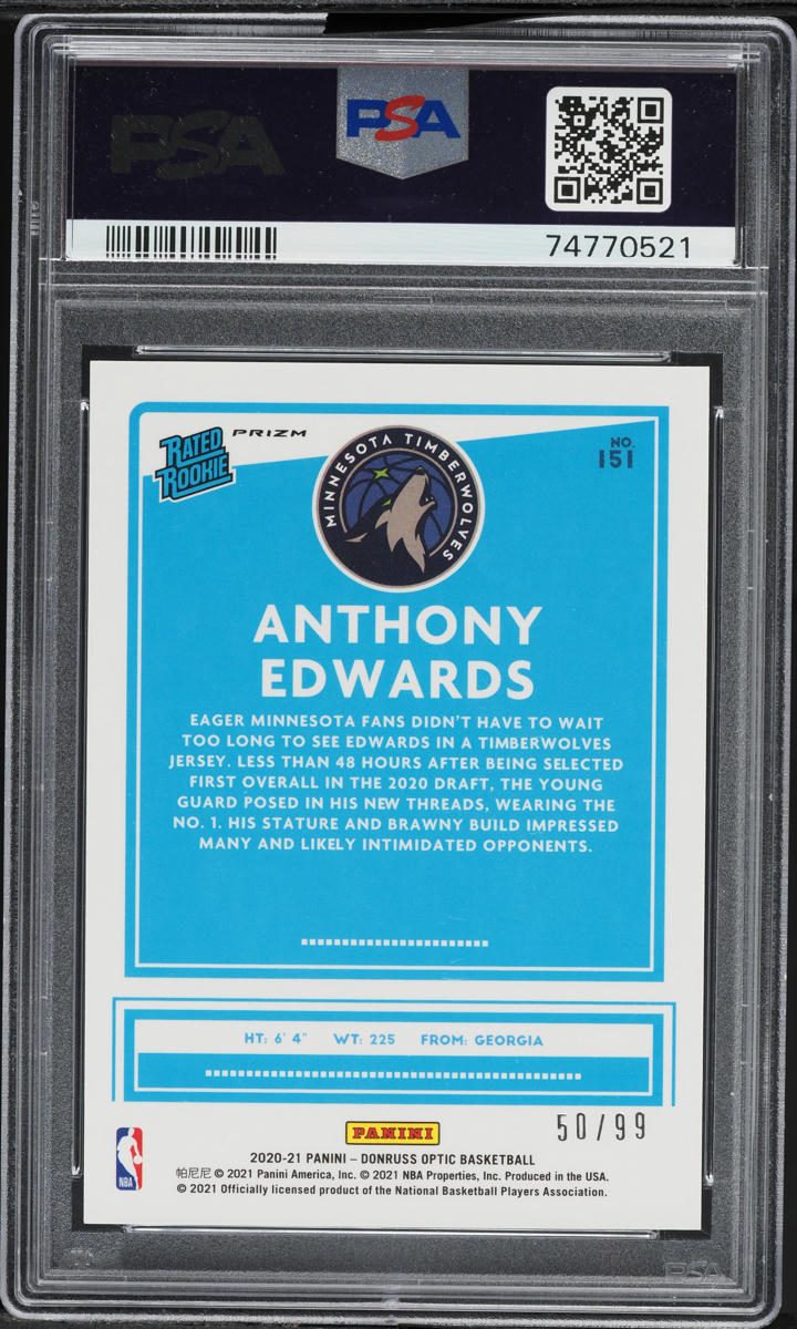 2020 Donruss Optic Red Anthony Edwards ROOKIE /99 #151 PSA 10 GEM MINT
