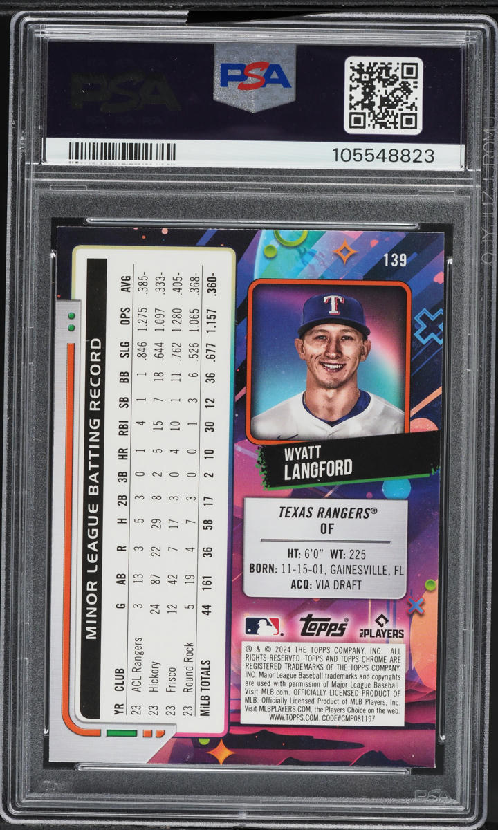 2024 Topps Chrome Cosmic Gold Interstellar Ref Wyatt Langford RC /50 #139 PSA 9