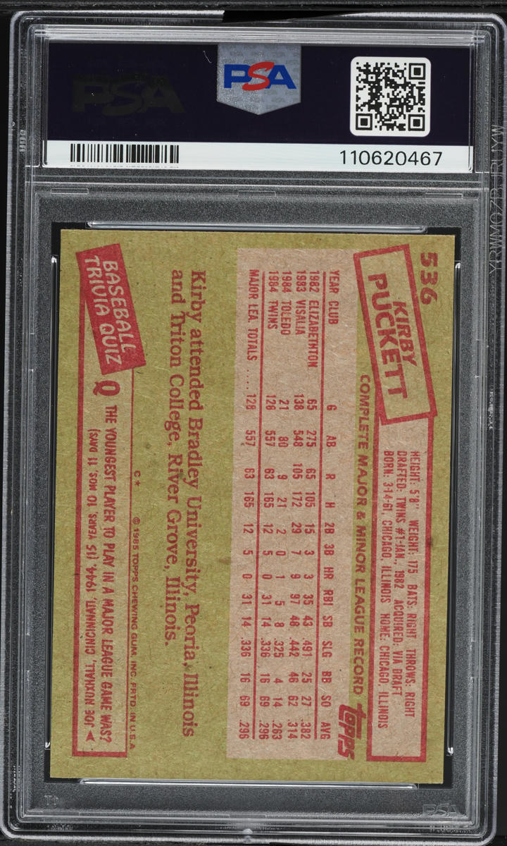 1985 Topps Kirby Puckett ROOKIE #536 PSA 8 NM-MT