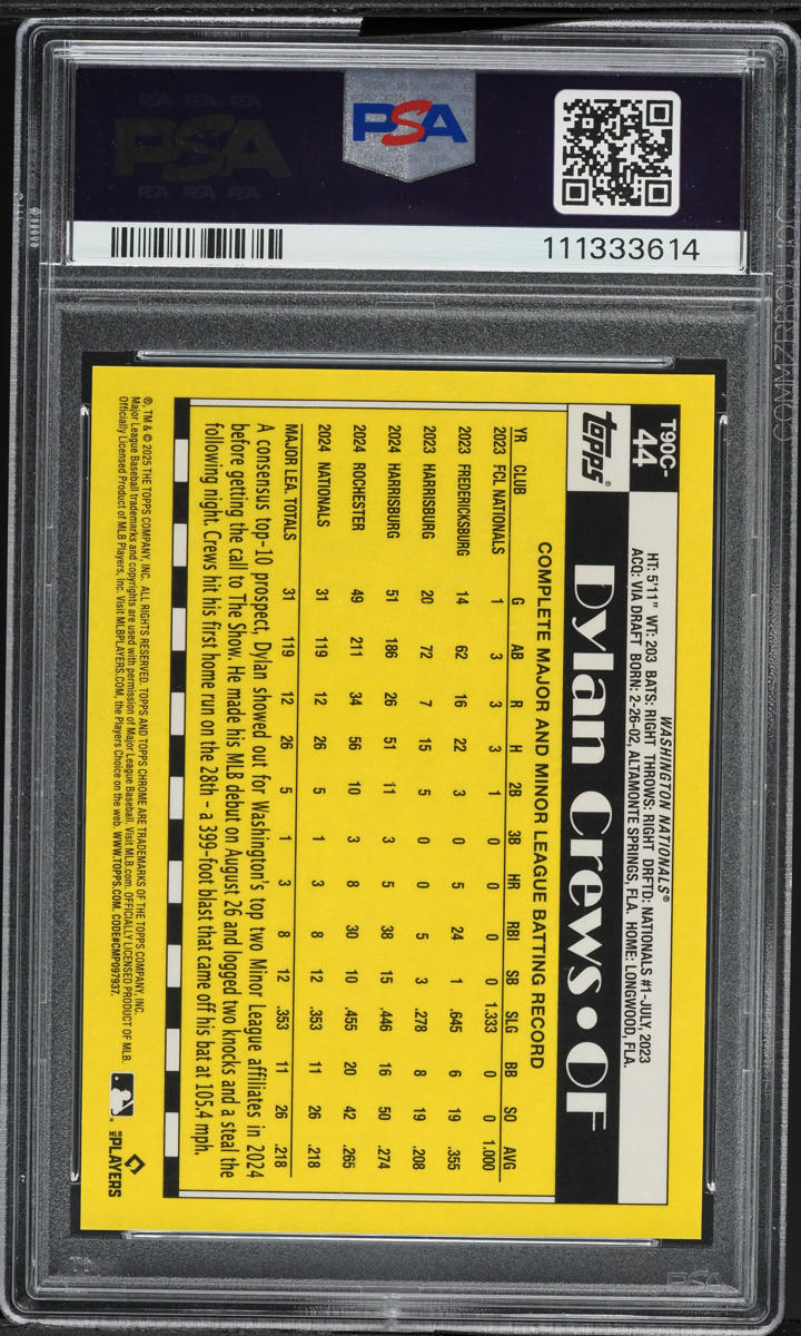 2025 Topps Chrome Silver Pack '90 Black Dylan Crews ROOKIE /10 #44 PSA 10 GEM