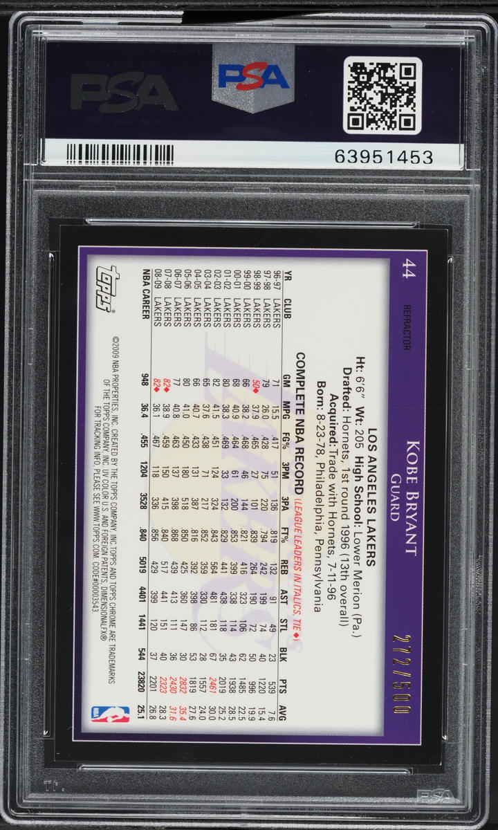 2009 Topps Chrome Refractor Kobe Bryant /500 #44 PSA 8 NM-MT