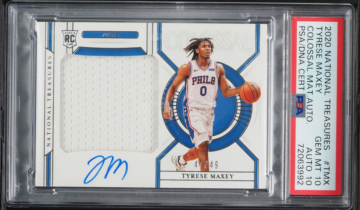 2020 National Treasures Colossal Tyrese Maxey RC PATCH AUTO /49 DNA 10 PSA 10