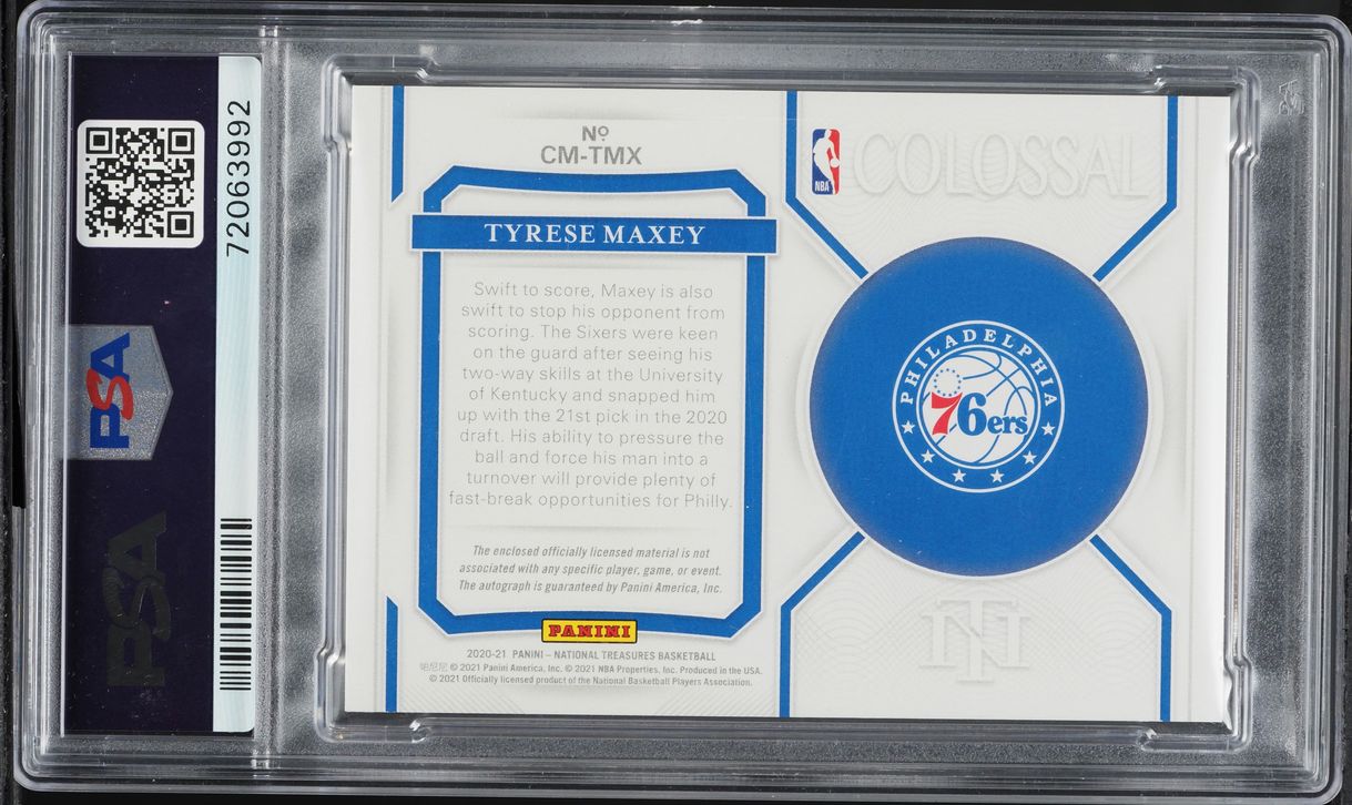 2020 National Treasures Colossal Tyrese Maxey RC PATCH AUTO /49 DNA 10 PSA 10