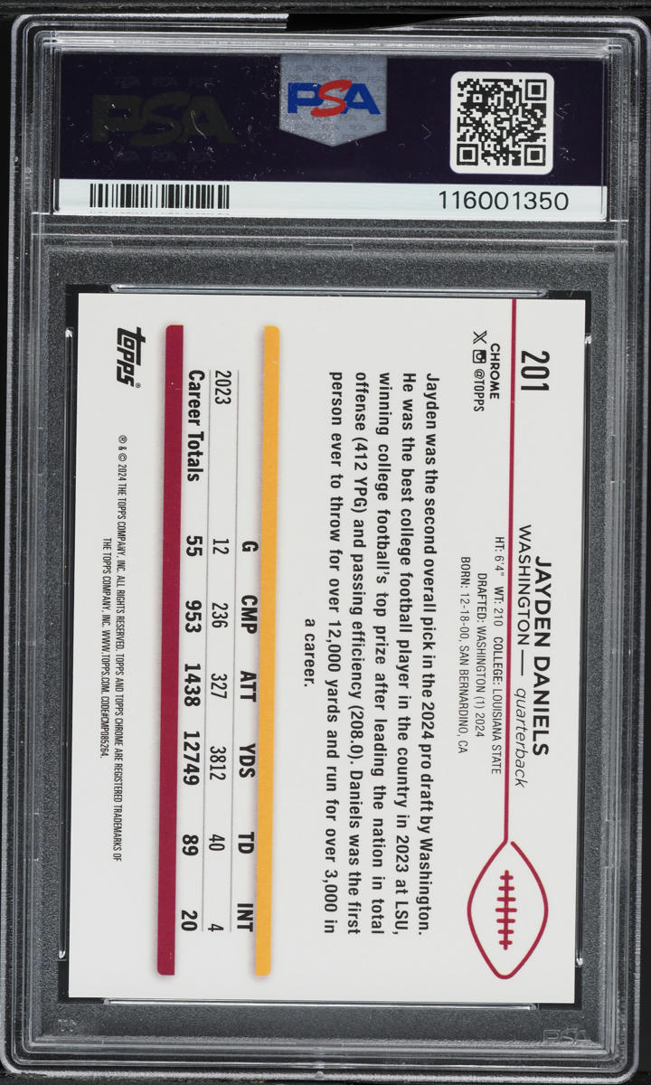 2024 Topps Chrome Orange Wave Jayden Daniels ROOKIE /25 #201 PSA 10 GEM MINT
