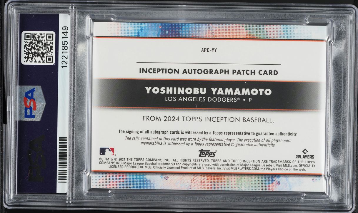 2024 Topps Inception Yoshinobu Yamamoto ROOKIE PATCH AUTO DNA 9 /100 #APCYY PSA 8