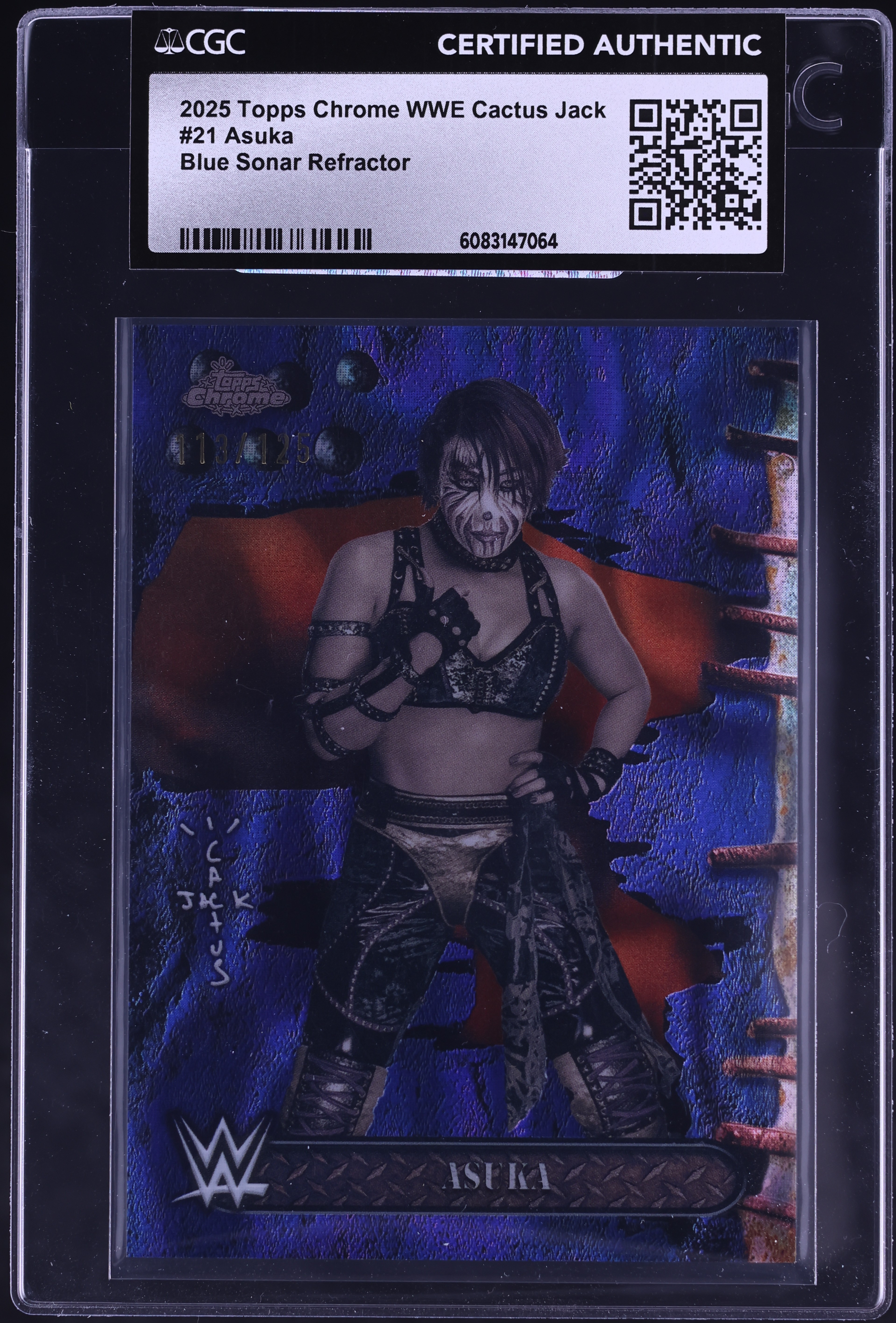2025 Topps Chrome WWE Cactus Jack Blue Sonar Refractor Asuka /125