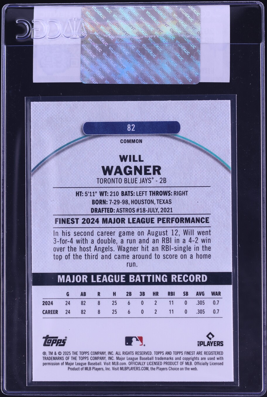 2025 Finest Will Wagner ROOKIE #82 CGC AUTH