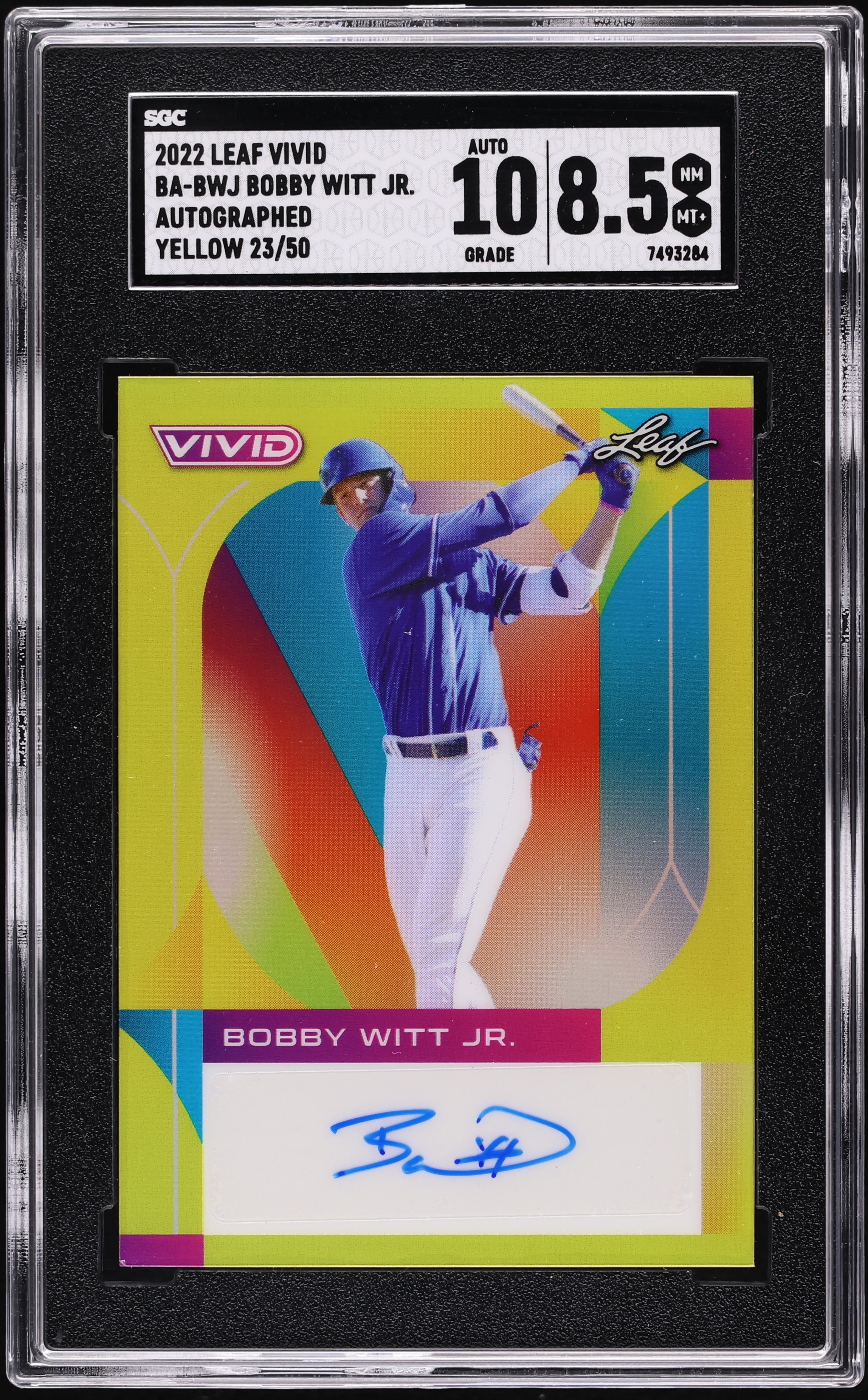 2022 Leaf Vivid Yellow Bobby Witt Jr. ROOKIE AUTO /50 #BA-BWJ SGC