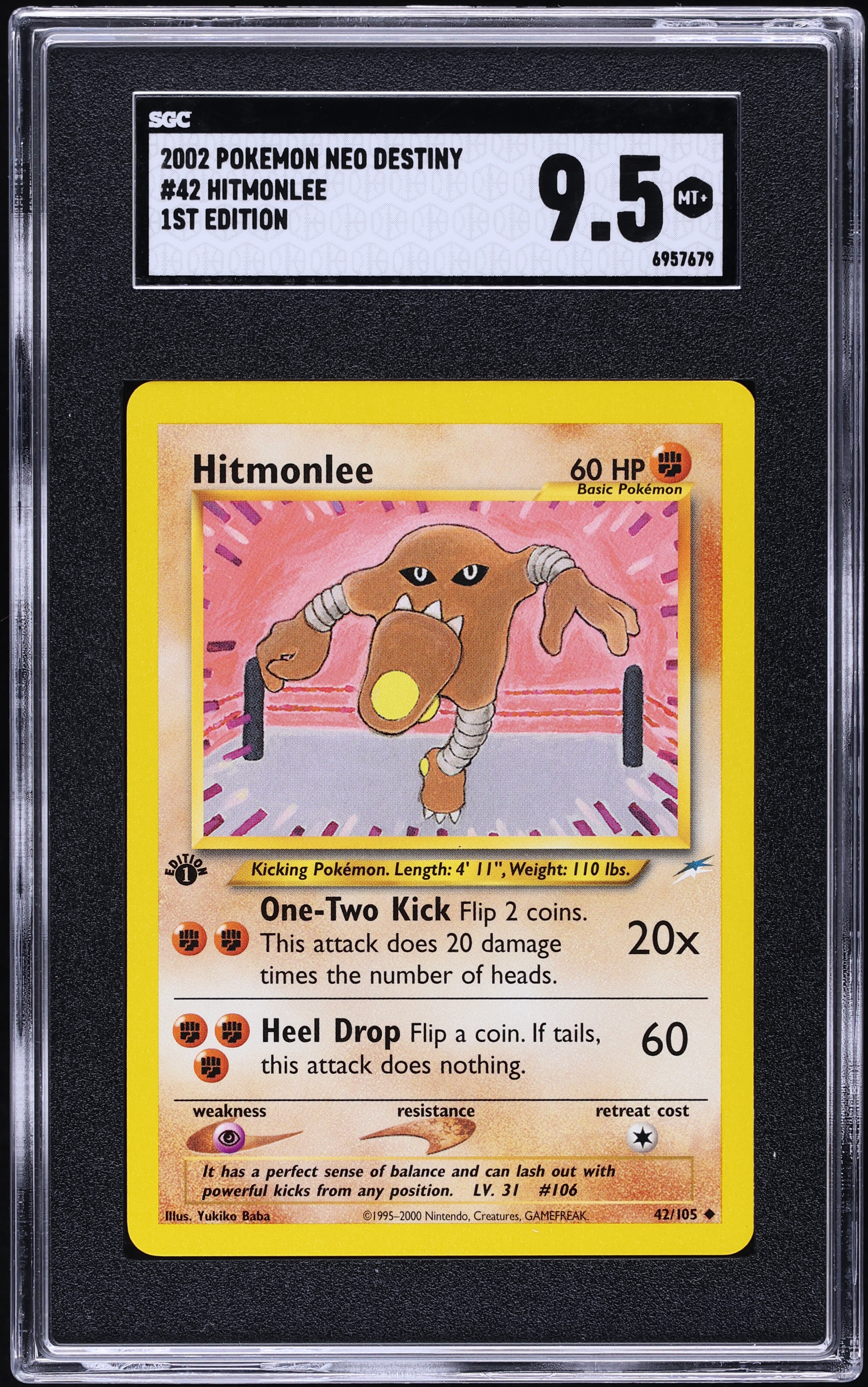 2002 Pokemon Neo Destiny 1st Edition Hitmonlee #42 SGC 9.5 MINT+