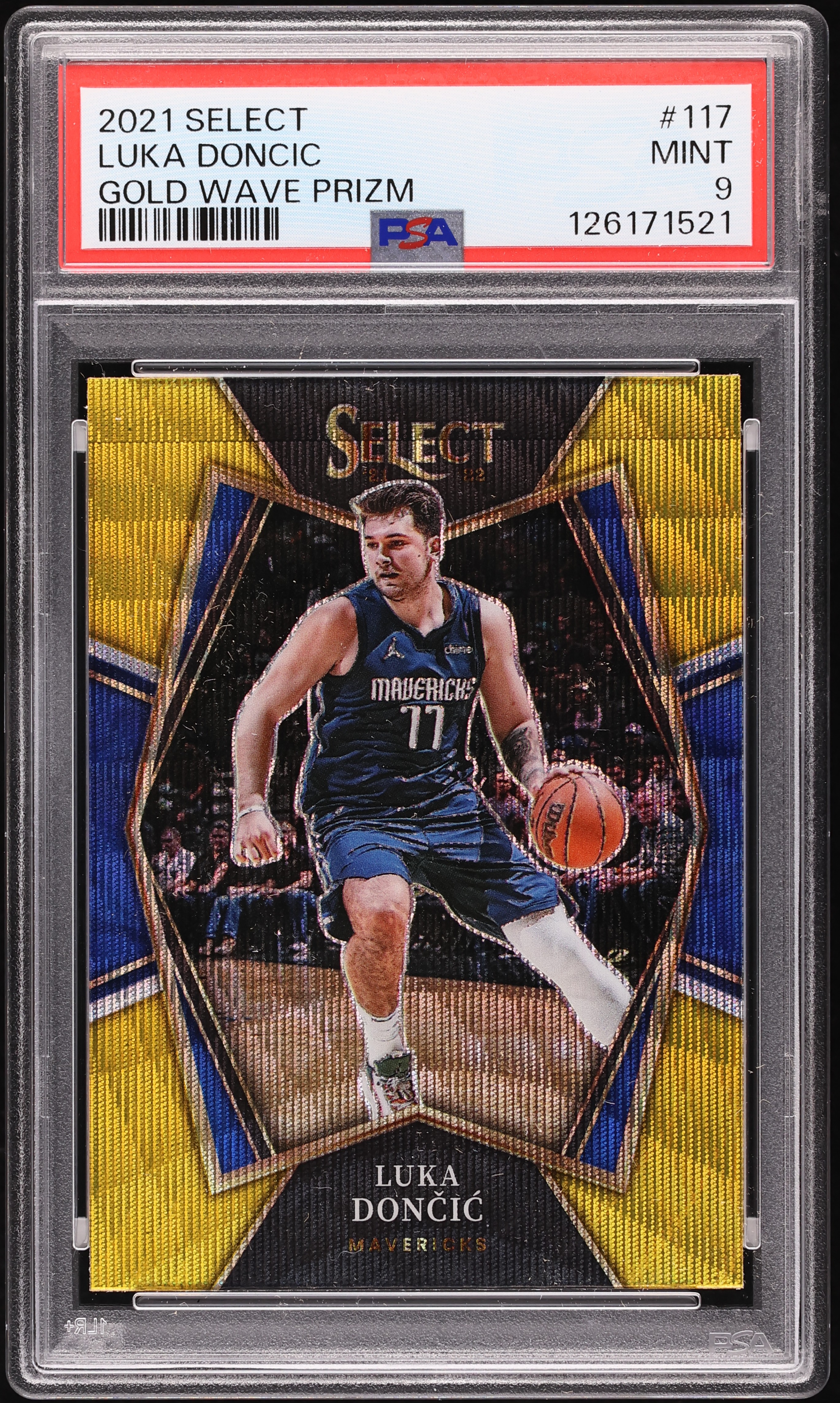 2021 Select Premier Level Gold Wave Prizm Luka Doncic #117 PSA 9