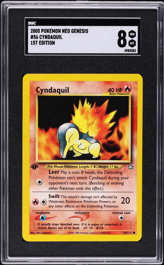 pokemon cards cyndaquil 2000 Neo Genesis 1st Edition #56 SGC 8 NM-MT on Fanatics Collect Common Card Type Cyndaquil - Holo Fan Card