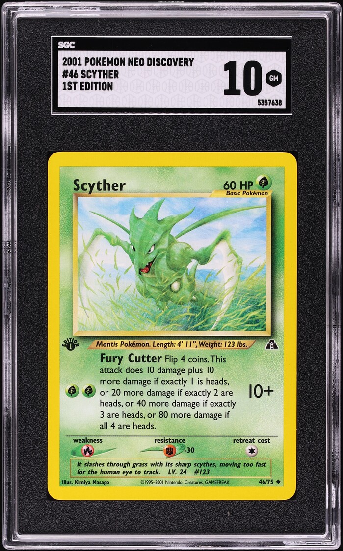 2001 Pokemon Neo Discovery 1st Edition Holo Scyther #46 SGC 10 GEM MINT