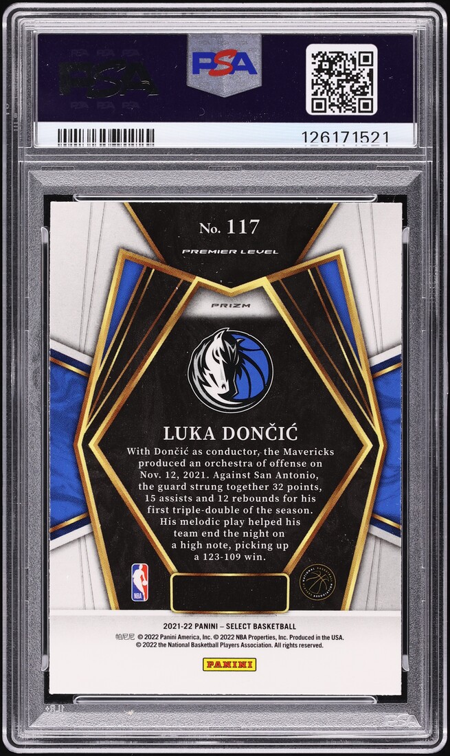 2021 Select Premier Level Gold Wave Prizm Luka Doncic #117 PSA 9