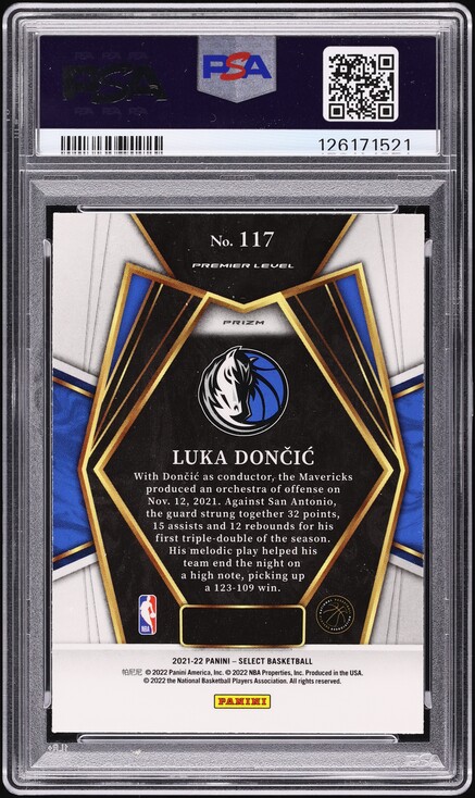 2021 Select Premier Level Gold Wave Prizm Luka Doncic #117 PSA 9
