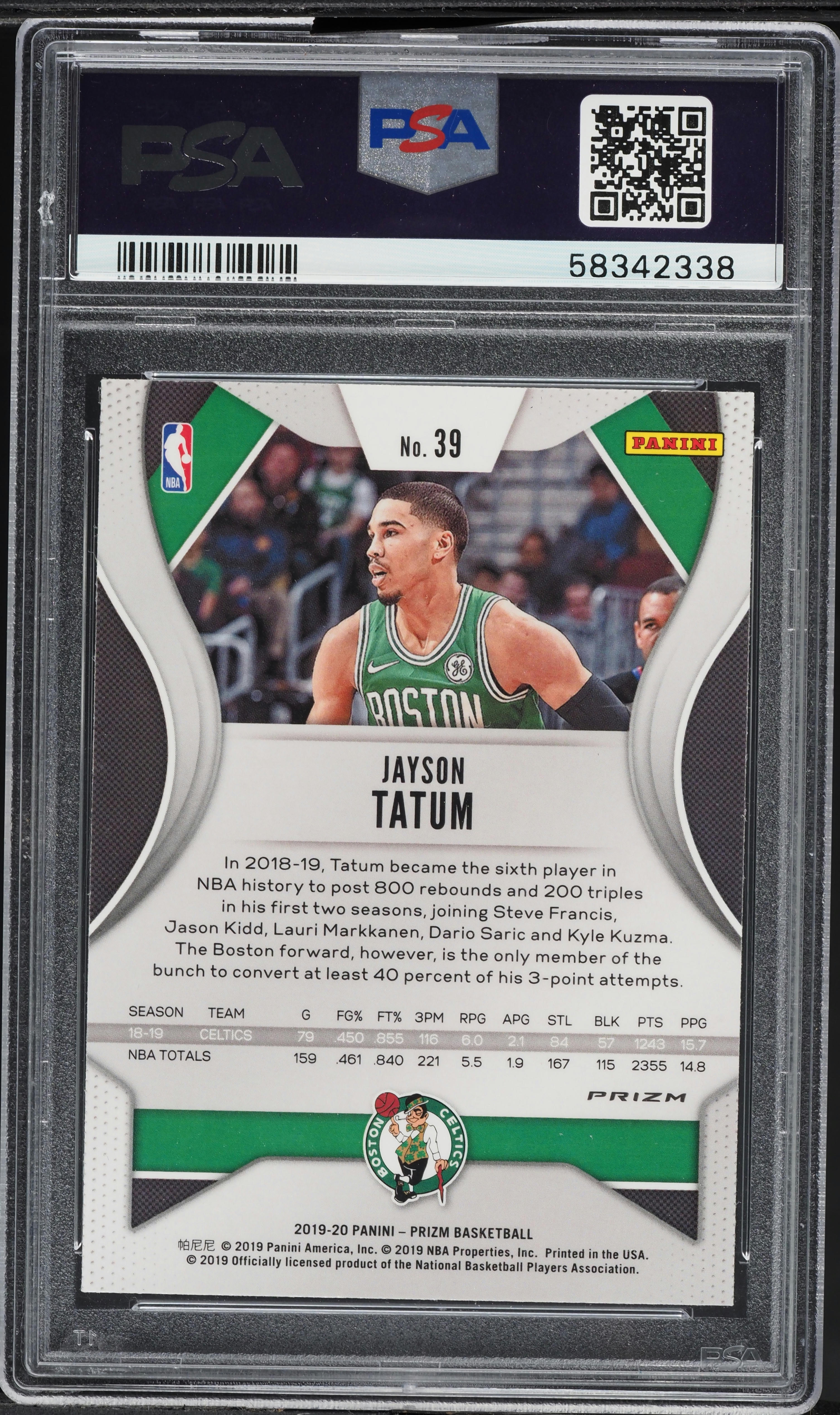 2019 Panini Prizm Green Jayson Tatum #39 PSA 10 GEM MINT on