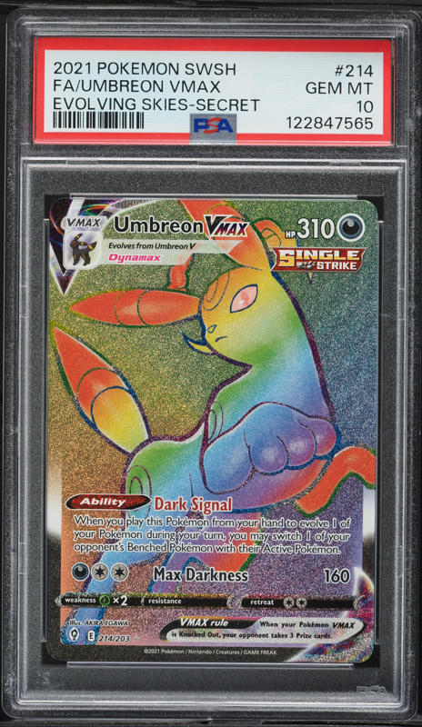 umbreon vmax pokemon card price proof acrylic case and featuring a striking image of the captivating character Umbreon VMAX (Eevee Heroes 094/069)