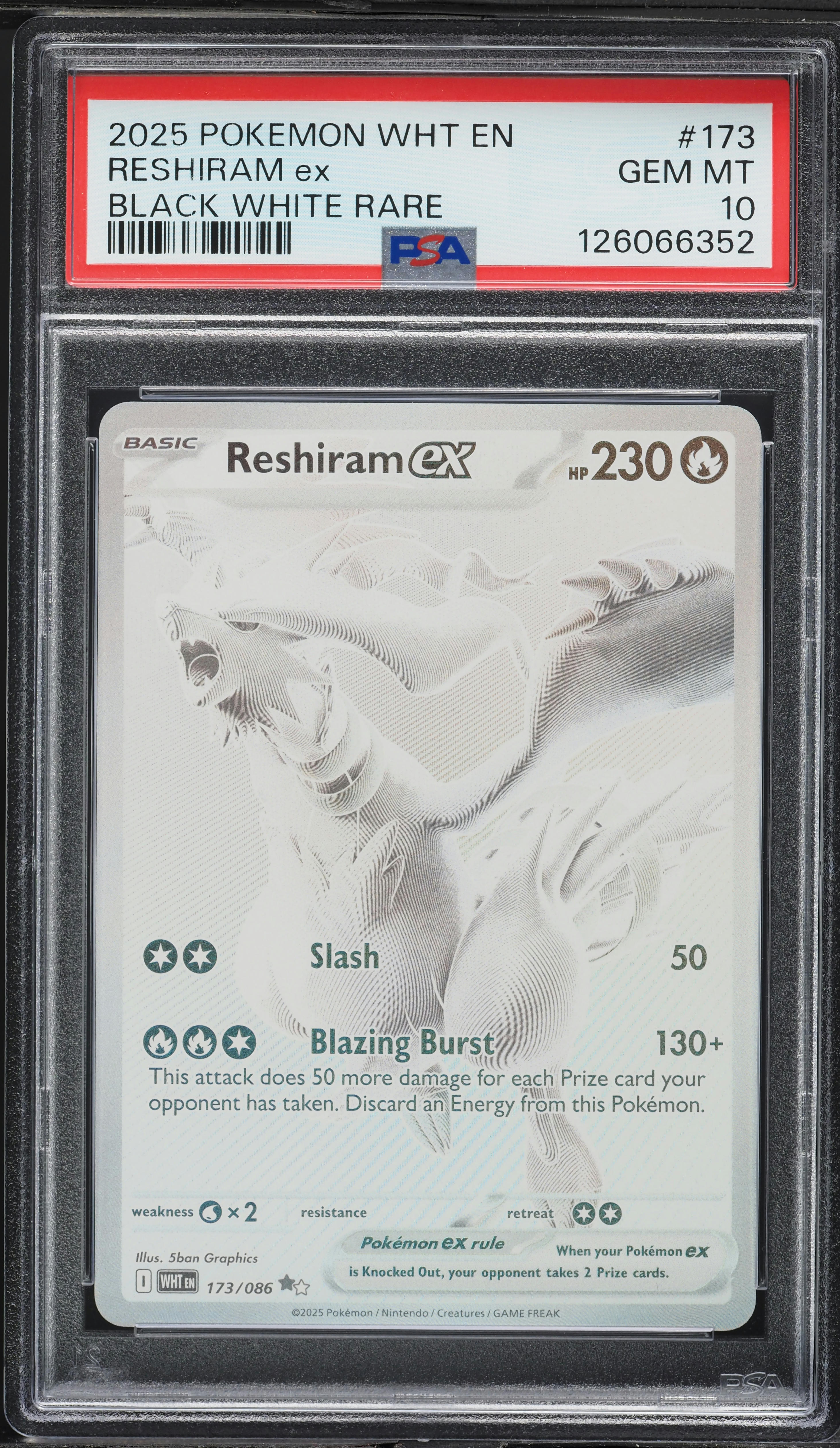 2025 Pokemon WhIte Flare Black White Full Art Reshiram EX #173 PSA