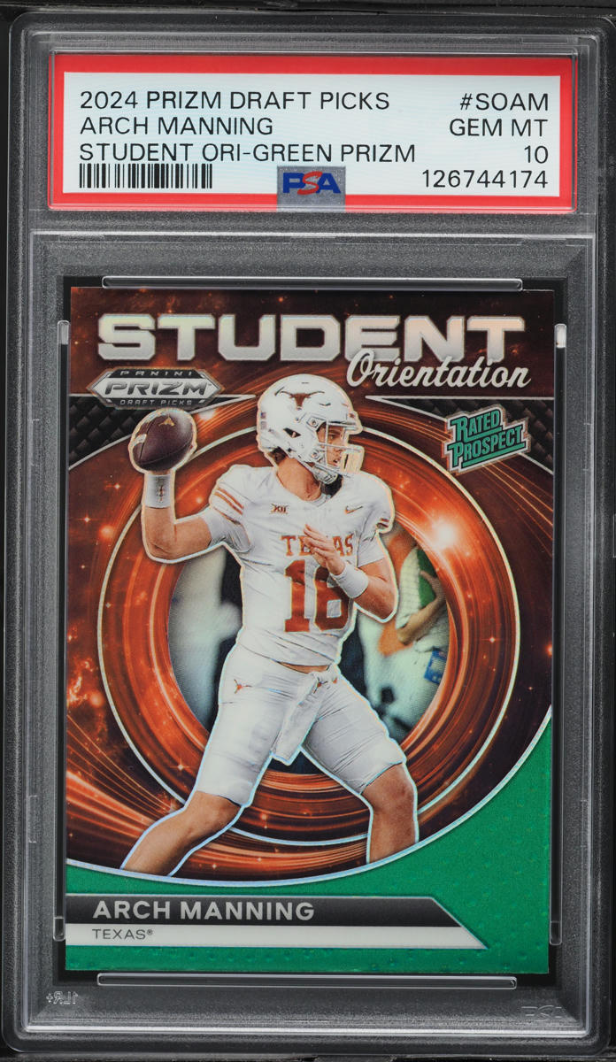 2024 Panini Prizm Picks Student Orientation Green Arch Manning PROSPECT PSA 10
